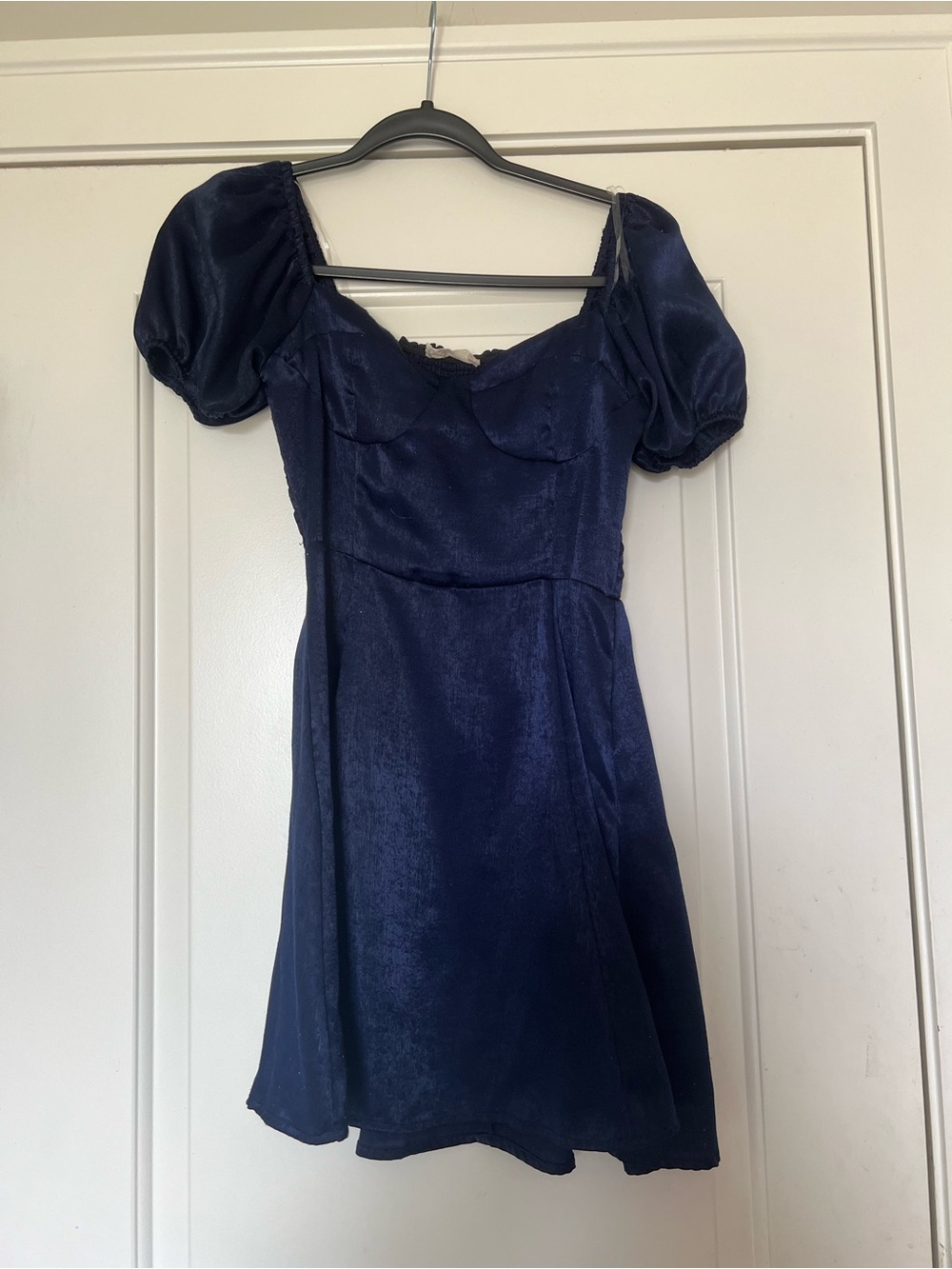 Altar'd State Navy Puff-Sleeve Mini Dress